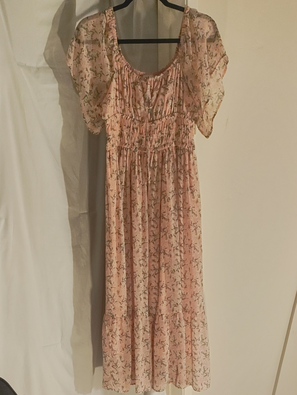 In loom Pale Pink Floral Chiffon Maxi Dress